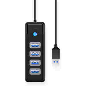 USB hub s 4 vhodi, USB 3.0, 0.15m, črn, ORICO PW4U-U3-015
