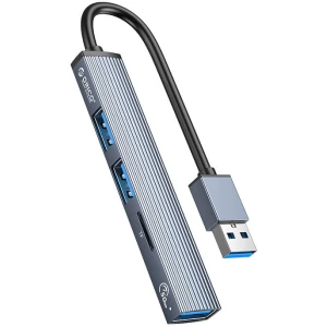 USB hub s 4 vhodi, 1x USB 3.0, 2x USB 2.0, TF+microSD, 0,15m, aluminij, ORICO AH-A12F