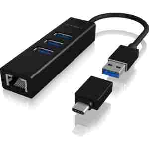 IcyBox IB-HUB1419-LAN USB-A/C mrežna kartica in 4-portni HUB