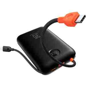 VEGER prenosna baterija z vgrajenimi kabli 20000 mAh, črna