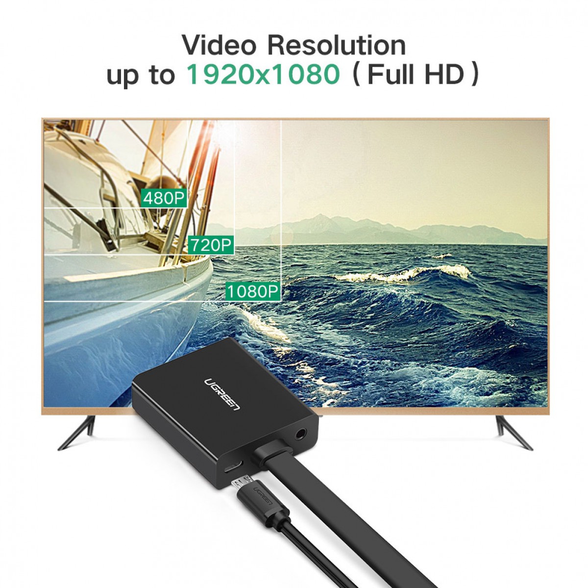 Ugreen HDMI na VGA + 3.5MM Audio+MicroUSB konverter črn - box - slika 2