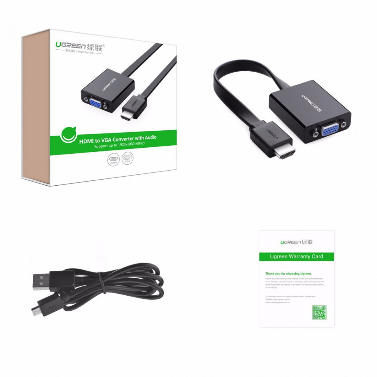 Ugreen HDMI na VGA + 3.5MM Audio+MicroUSB konverter črn - box - slika 5