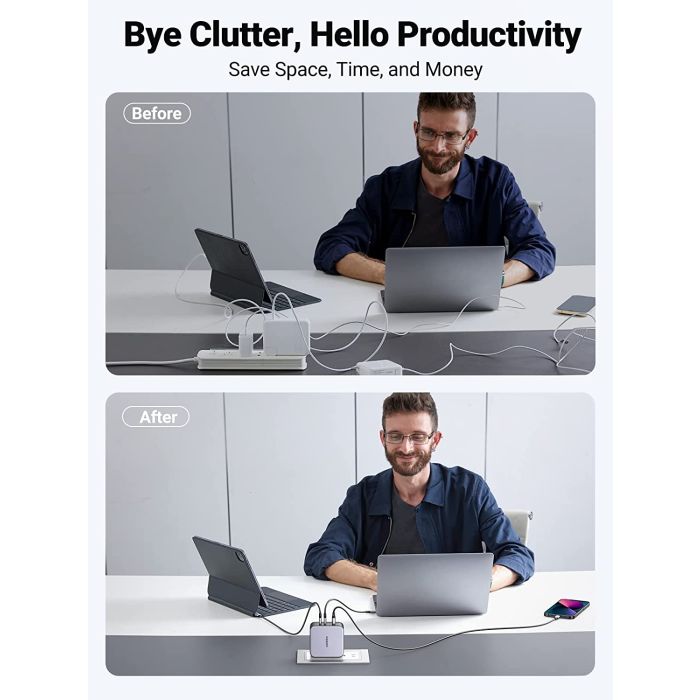 Ugreen Nexode 3 portni 140W USB-C polnilnik s PD 3.1 GaN in priloženim USB-C 240w polnilnim kablom - slika 3