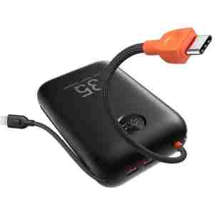 VEGER prenosna baterija z vgrajenimi kabli 30000 mAh, črna