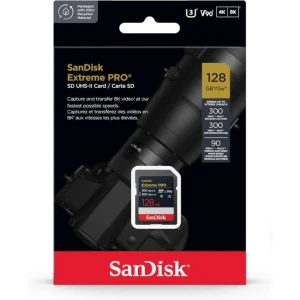 SanDisk Extreme PRO 128GB SDXC spominska kartica, 300MB/s branje/pisanje, 8K, V90, UHS-II