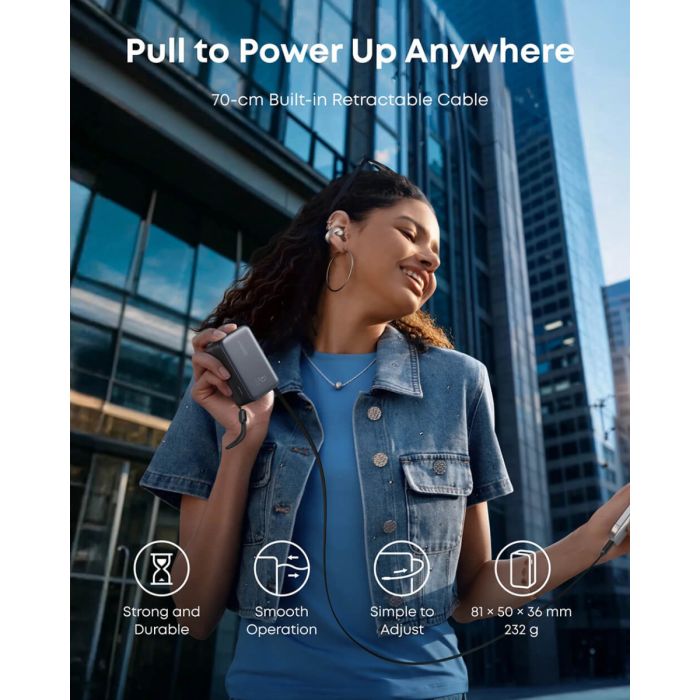 Anker Nano Power Bank 10000 mAh, 45W z vgrajenim USB-C kablom, črn - slika 6