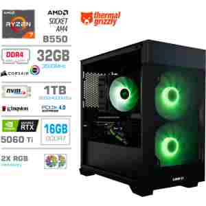 Računalnik MEGA MT S7X R7-5800X/RTX5060Ti-16GB/32GB/1TB-4.0/750W/Brez OS/črna RGB + Estetski napajalni kabli [Zelena / Črna]