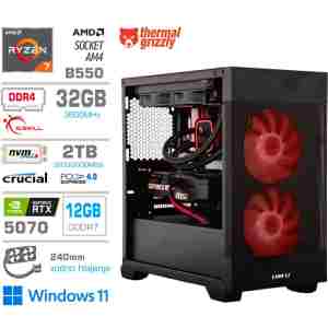 Računalnik MEGA MT S7X R7-5800X/RTX5070/32GB/2TB-4.0/750W/Win11Home/črna RGB + Estetski napajalni kabli [Rdeča / Črna]