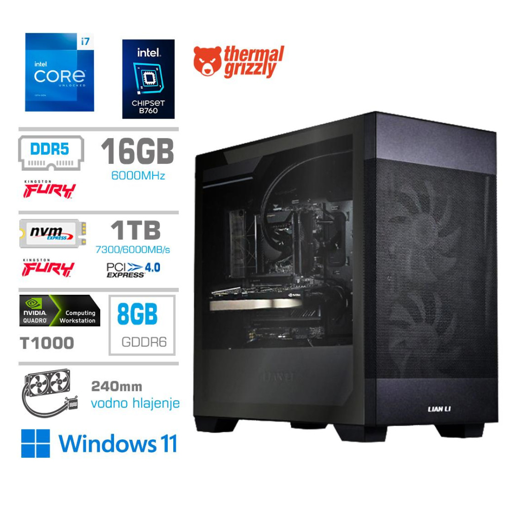 Računalnik MEGA MT S7X WORKSTATION i7-13700F/T1000-8GB/16GB-DDR5/1TB-4.0/750W/Win11Pro/črna