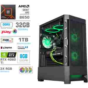 Računalnik MEGA MT S8 R5-7600X/RTX4060Ti/32GB-DDR5/1TB-4.0/750W/Brez OS/črna RGB + Estetski napajalni kabli [Zelena / Črna]