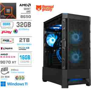 Računalnik MEGA MT S8 R7-7700X/RX9070 XT/32GB-DDR5/2TB-4.0/750W/Win11Home/črna RGB + Estetski napajalni kabli [Modra / Črna]