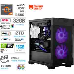 Računalnik MEGA MT S7X R9-5950X/RTX5070Ti/32GB/2TB-4.0/750W/Brez OS/črna RGB + Estetski napajalni kabli [Vijola / Črna]