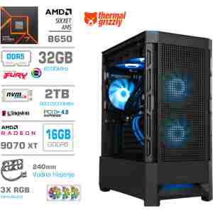 Računalnik MEGA MT S8 R7-7700X/RX9070 XT/32GB-DDR5/2TB-4.0/750W/Brez OS/črna RGB + Estetski napajalni kabli [Modra / Črna]