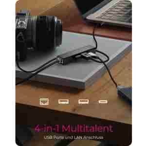 IcyBox IB-HUB1439-LAN 4 Port Hub z priključkom USB 3.2 Type-A ali Type-C