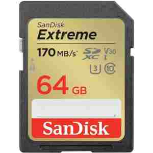 SanDisk Extreme PLUS 64GB SDXC spominska kartica 170MB/s in 80MB/s branje/pisanje, UHS-I, Class 10,
