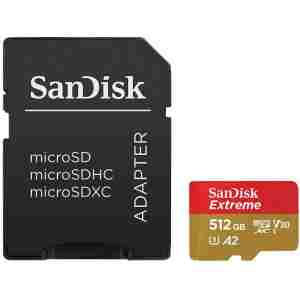 SanDisk Extreme microSDXC 512GB + SD Adapter 190MB/s & 130MB/s A2 C10 V30 UHS-I U3