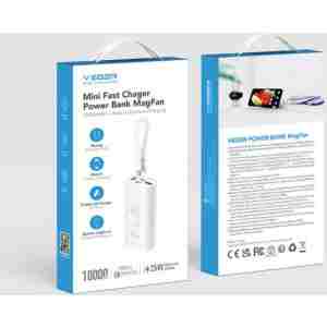 VEGER prenosna baterija MagFan 10000 mAh, vgrajen kabel in Apple Watch polnilnik, bela