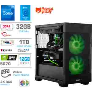 Računalnik MEGA MT S7X i7-12700K/RTX5070/32GB/1TB-4.0/750W/Brez OS/črna RGB + Estetski napajalni kabli [Zelena / Črna)