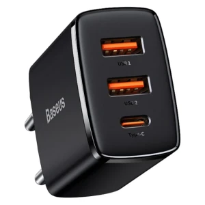 Hišni polnilec 100-240V, 2x USB-A (ž) 1x USB-C 30W za mobilni telefon ali tablični računalnik Baseus PD3 + QC3 – črn (CCXJ-E01)