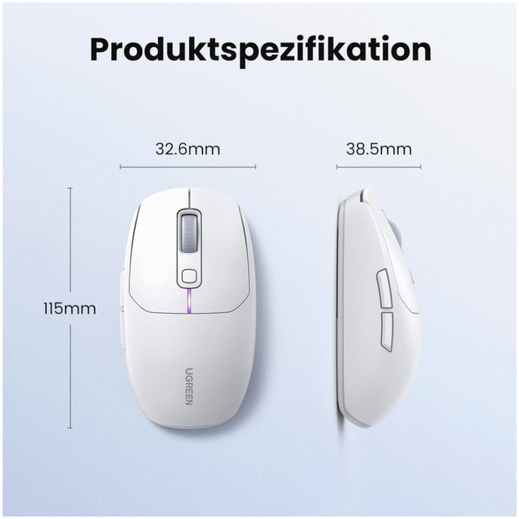 Miš brezžična + Bluetooth USB-C Ugreen UGRTI-15629 5000DPI 700mAh vgrajena baterija 5 gumbov bela (15629) - slika 3