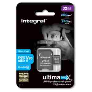Spominska kartica SDHC-Micro 32GB Integral UltimaPro X2 380MB/s/240MB/s U3 V90 UHS-II +adapter (INMSDH32G-280/240U2)