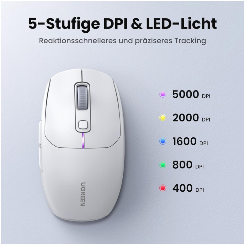Miš brezžična + Bluetooth USB-C Ugreen UGRTI-15629 5000DPI 700mAh vgrajena baterija 5 gumbov bela (15629) - slika 2