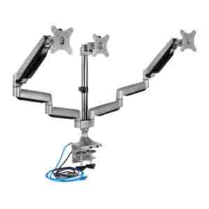 Nosilec za LCD monitor trojni 33 - 82 cm (13"-32") do 7kg / roko USB 3.0 aluminij plinska vzmet VonHaus (3000243)IcyBox trojni namizni nosilec za monitorja do diagonale 32''