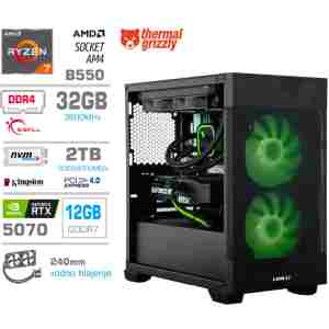 Računalnik MEGA MT S7X R7-5800X/RTX5070/32GB/2TB-4.0/750W/Brez OS/črna RGB + Estetski napajalni kabli [Zelena / Črna]