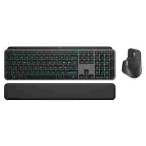 Tipkovnica in miš Logitech brezžična desktop MX Keys S Plus US international SLO gravura grafitna LED osvetlitev miška MX Master 3S (920-011614)