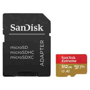 Spominska kartica SDXC 512GB Sandisk Extreme 190MB/130MB/s U3 V30 UHS-I +adapter (SDSQXAV-512G-GN6MA)