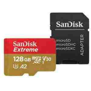 SanDisk Extreme microSDXC 128GB + SD Adapter 190MB/s & 90MB/s A2 C10 V30 UHS-I U3