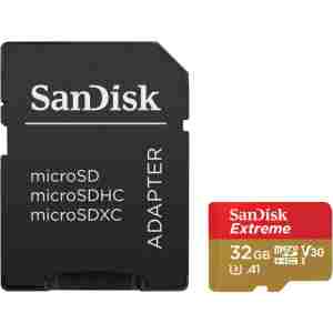 SanDisk Extreme microSDHC 32GB + SD Adapter for Action Sports Cameras - 100MB/s A1 C10 V30 UHS-I U3