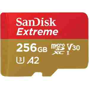 SanDisk Extreme microSDXC 256GB + SD Adapter 190MB/s & 130MB/s A2 C10 V30 UHS-I U3