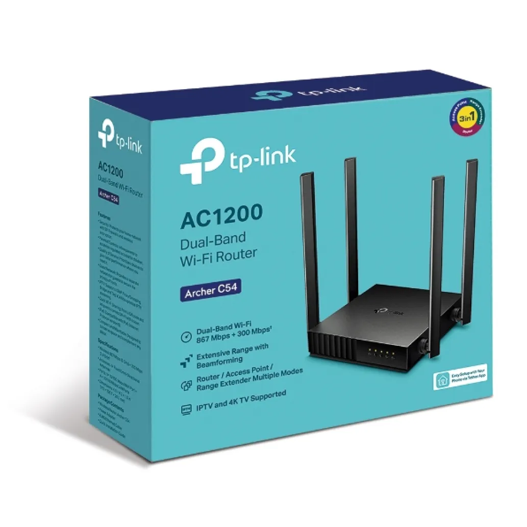 Usmerjevalnik TP-Link WiFi5 802.11ac AC1200 867Mbit/s Dualband MU-MIMO 4xLAN 4x antena (Archer C54) - odprta - slika 2