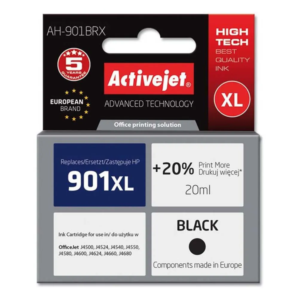 Activejet AH-901BRX Ink (HP 901XL CC654AE; Premium; 20 ml; črna)