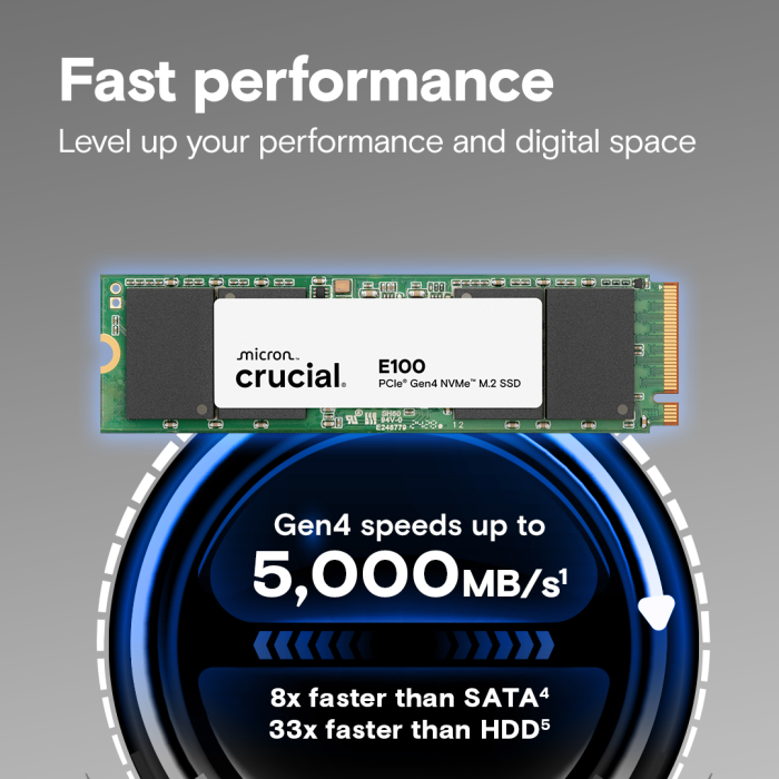 Crucial E100 2TB PCIe Gen4 NVMe 2280 M.2 SSD - slika 3