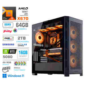 Računalnik MEGA TWR S11 R9-9950X/RTX5080/64GB-DDR5/4TB-4.0/1050W/Win11Home/črna RGB + Estetski napajalni kabli [Oranžna / Črna]