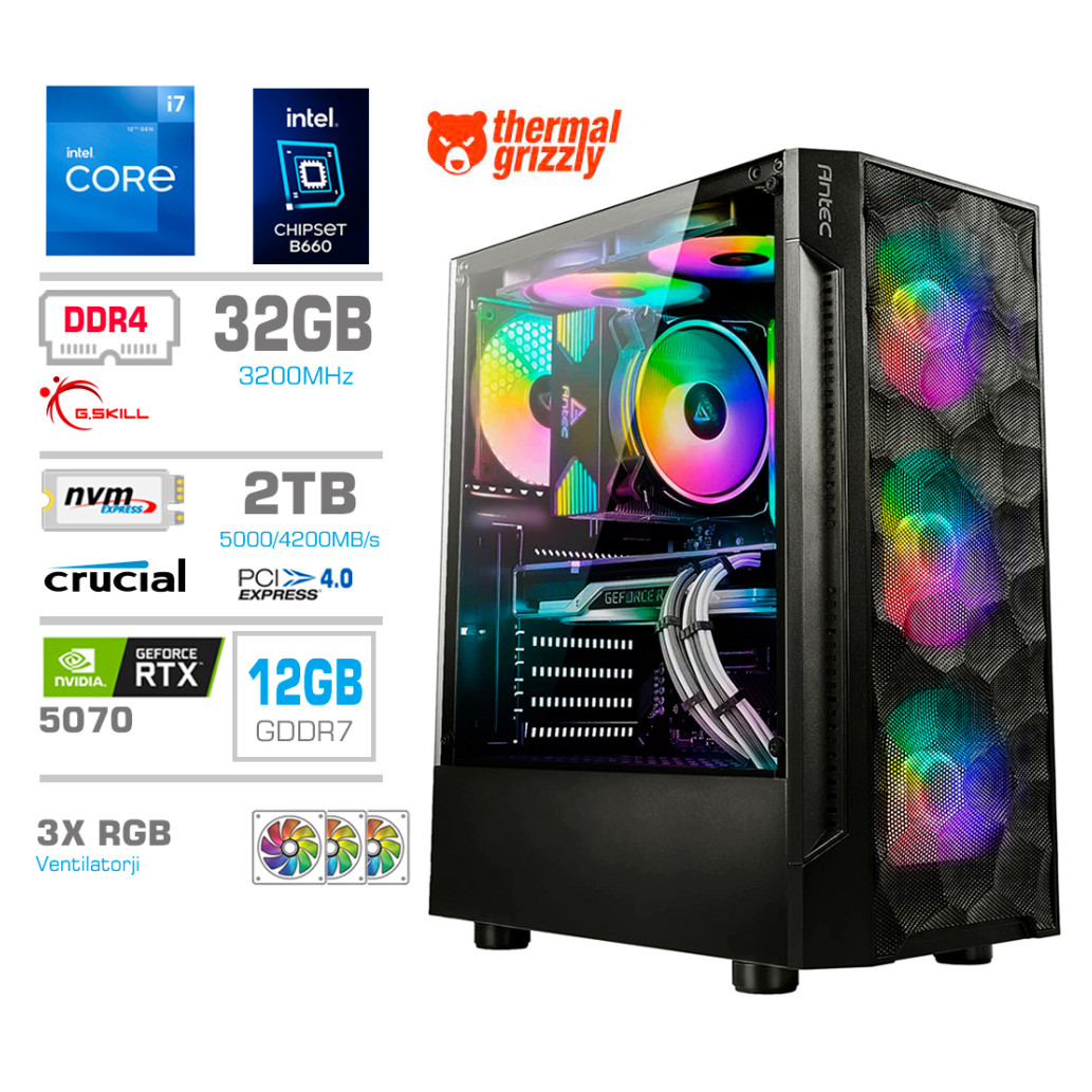 Računalnik MEGA TWR S7 i7-12700K/RTX5070/32GB/2TB-4.0/750W/Brez OS RGB