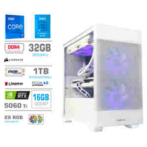 Računalnik MEGA MT S7X i7-14700F/RTX5060Ti-16GB/32GB/1TB-4.0/750W/Brez OS/bela RGB + Estetski napajalni kabli [Vijolična / Bela]