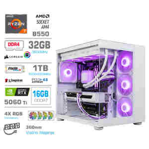 Računalnik MEGA MT S5 R7-5700X/RTX5060Ti-16GB/32GB-DDR5/1TB-4.0/750W/Brez OS/bela RGB + Estetski napajalni kabli [Vijolična / Bela]