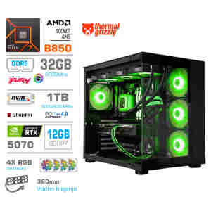 Računalnik MEGA MT S5 R7-7700/RTX5070/32GB-DDR5/1TB-4.0/750W/Brez OS/črna RGB + Estetski napajalni kabli [Zelena / Črna)