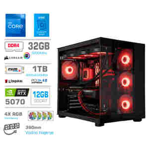 Računalnik MEGA MT S5 i7-12700K/RTX5070/32GB/1TB-4.0/750W/Brez OS/črna RGB + Estetski napajalni kabli [Rdeča / Črna)