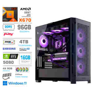 Računalnik MEGA TWR S11 R9-9950X3D/RTX5080/96GB-DDR5/4TB-4.0/1050W/Win11Home/črna RGB + Estetski napajalni kabli [Vijolična / Črna]