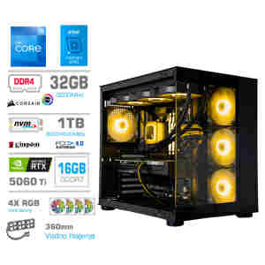 Računalnik MEGA MT S5 i5-12600K/RTX5060Ti-16GB/16GB/1TB-4.0/750W/Brez OS/črna RGB + Estetski napajalni kabli [Rumena / Črna)