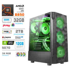 Računalnik MEGA MT S7 R7-9700X/RTX5070/32GB-DDR5/2TB-4.0/750W/Brez OS RGB + Estetski napajalni kabli [Zelena / Črna]