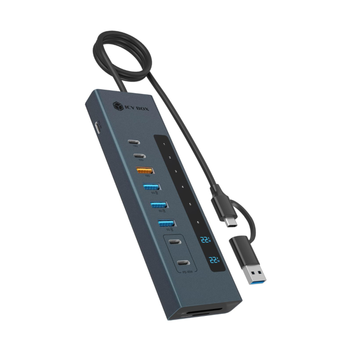 IcyBox IB-HUB1742CR-C2PD 11-v-1 hub USB-C, PD vmesnik in čitalec kartic
