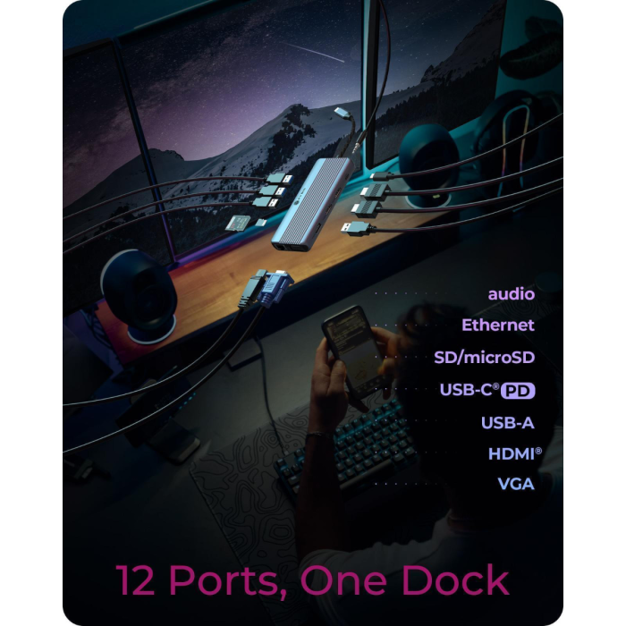 IcyBox IB-DK4062-CPD 12-v-1 DockingStation priklopna postaja s trojnim video priključkom - slika 2