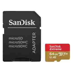 SanDisk Extreme microSDXC 64GB for Action Cams and Drones + SD Adapter 170MB/s & 80MB/s A2 C10 V30 U