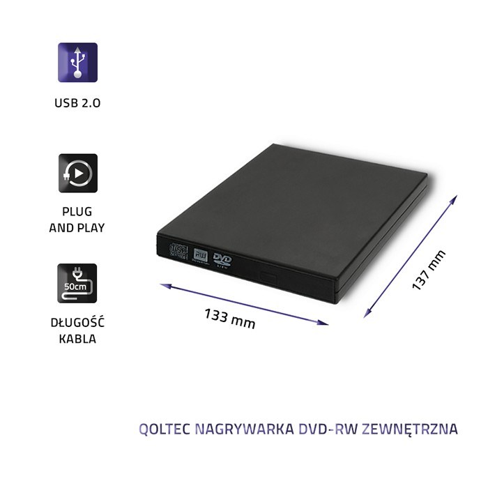 Qoltec 51858 zunanji DVD-RW snemalnik USB 2.0 črn - slika 5