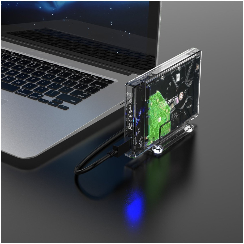 Ohišje za trdi disk 2,5 USB-C 3.1 Orico prozorno ohišje z stojalom + kabel (2159C3-CR-BP) - slika 3